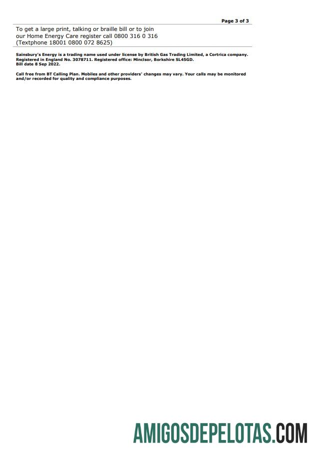 realista Projeto de lei de energia (gás britânico) da Sainsbury do Reino Unido, modelo Word e PDF, 3 páginas 3